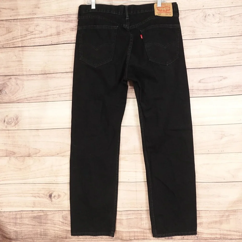 Levis 505 Jeans Mens 36x32 Black Dark Wash Regular Fit Straight Denim Pants